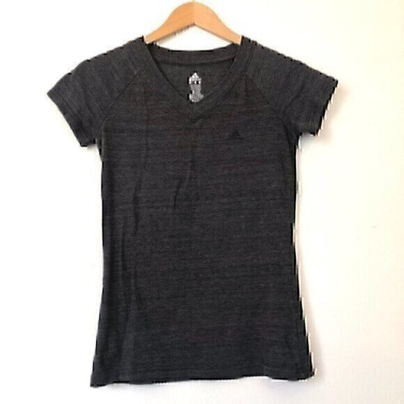 ADIDAS Solid Dark Gray Short Sleeve V-Neck Logo Activewear Tee T-Shirt Small S - Picture 1 of 7